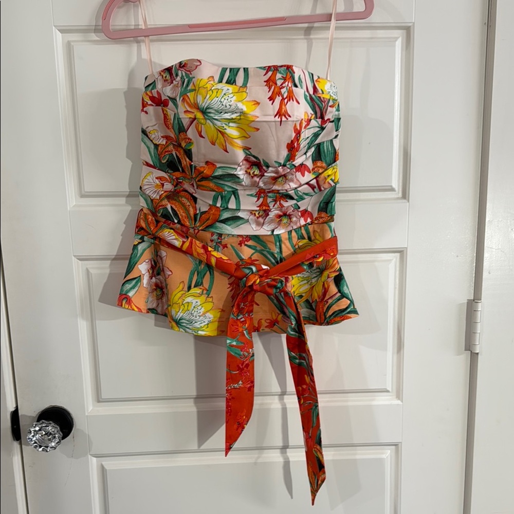 Floral Strapless Top with Belt